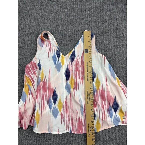 Roxy Shirt Womens US 8 Medium Pink Blue Ikat Print Sleeveless V Neck Boho Wrap - Picture 3 of 7